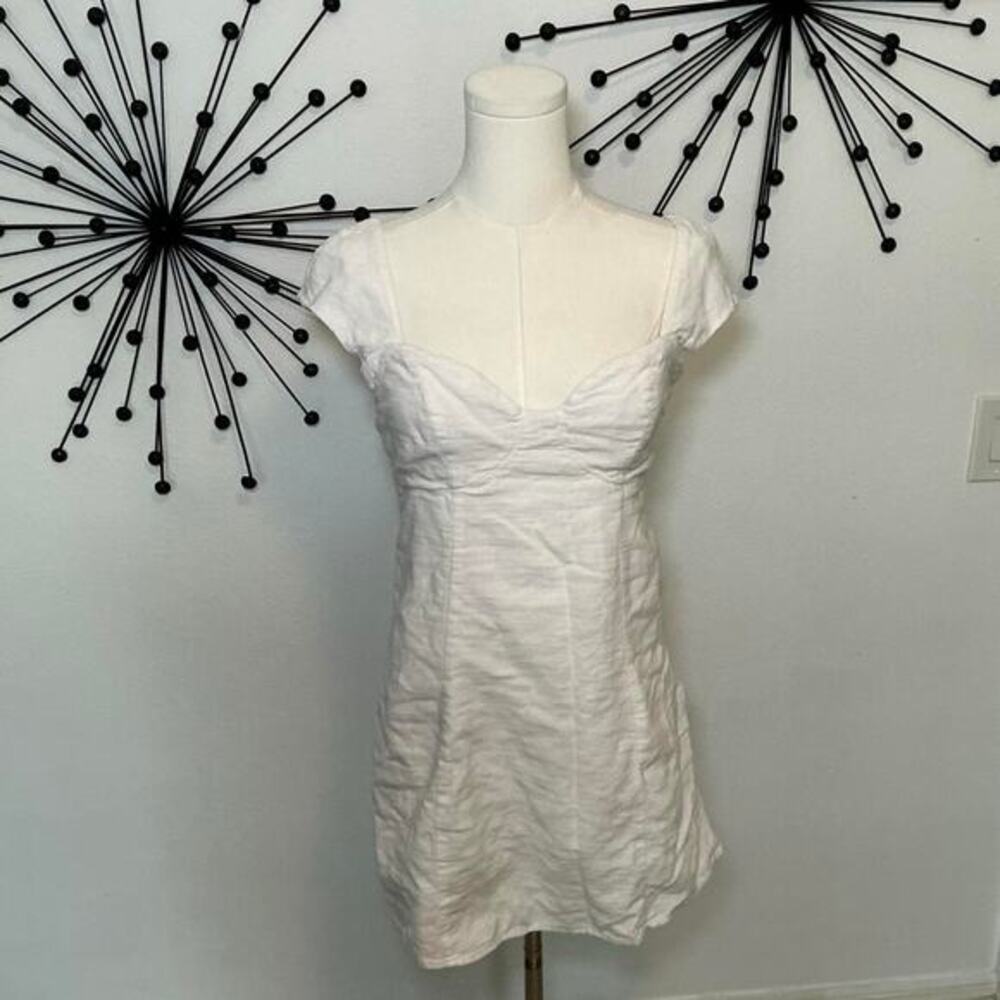Sage The Label White Sweetheart Mini Dress Cap Sleeve Smocked Back M